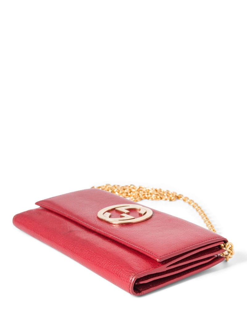 Gucci GG Logo Leather Flap Wallet on Chain Red-designer resale