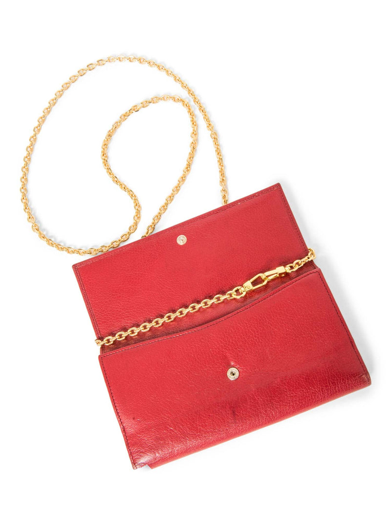 Gucci GG Logo Leather Flap Wallet on Chain Red-designer resale