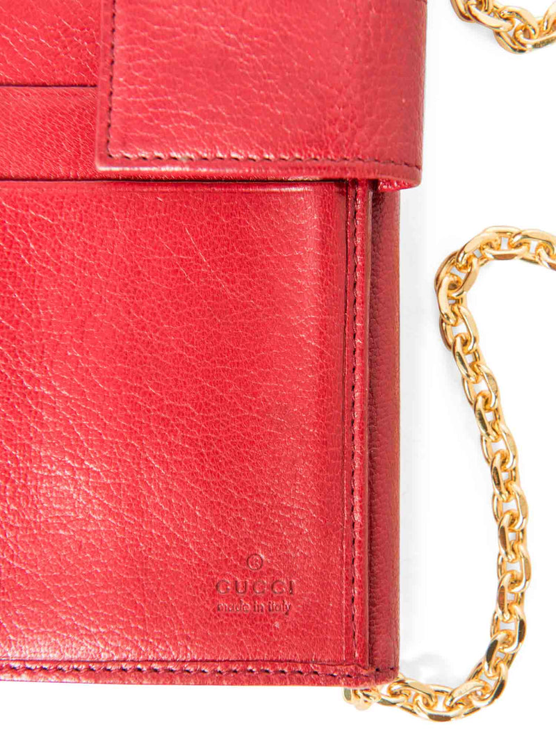 Gucci GG Logo Leather Flap Wallet on Chain Red-designer resale