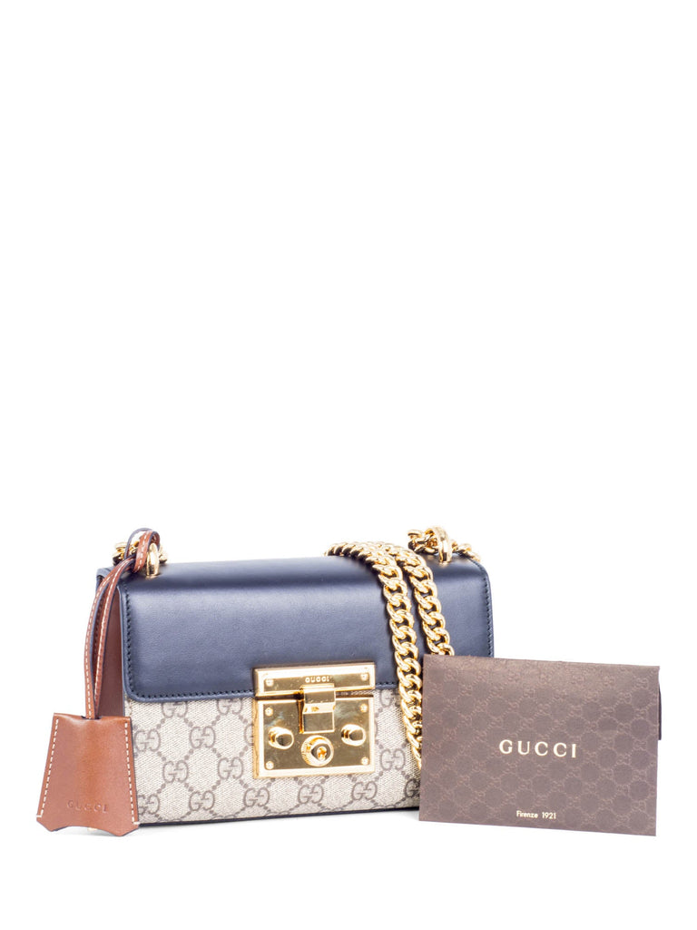 Gucci GG Logo Padlock Leather Messenger Bag Black Brown-designer resale