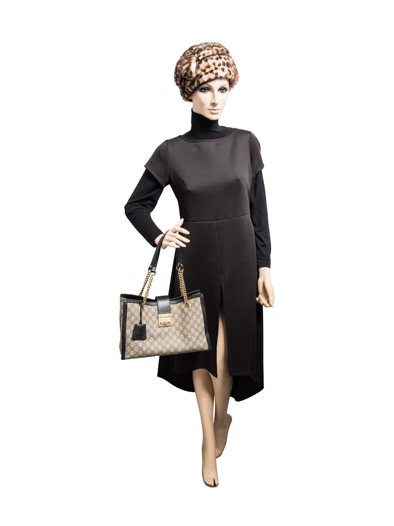 Gucci GG Logo Supreme Canvas Leather Padlock Tote Bag Brown Black Gold-designer resale