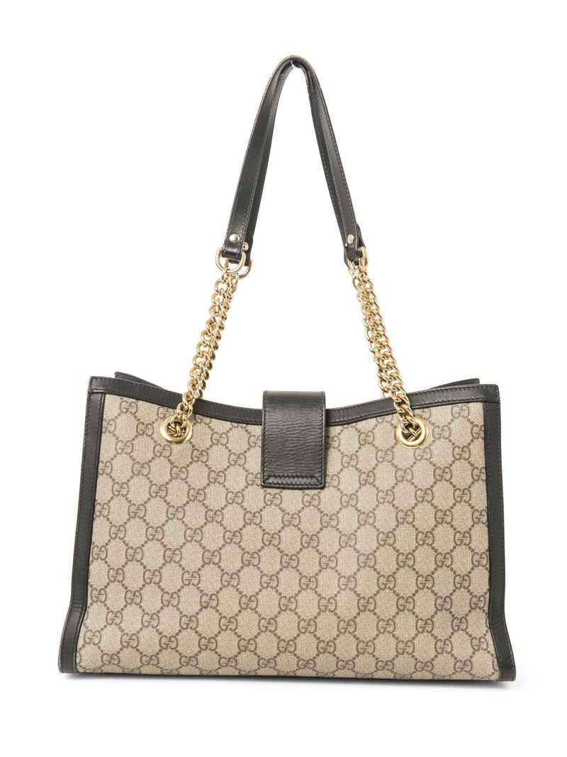 Gucci GG Logo Supreme Canvas Leather Padlock Tote Bag Brown Black Gold-designer resale