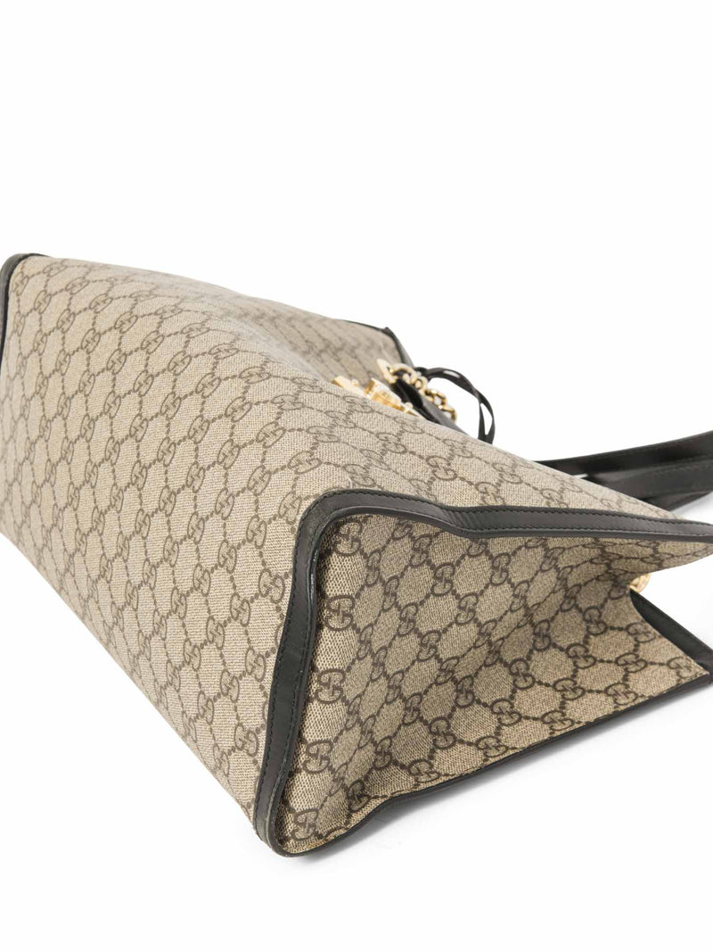Gucci GG Logo Supreme Canvas Leather Padlock Tote Bag Brown Black Gold-designer resale