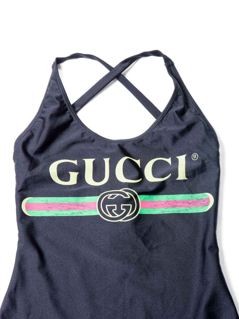 Gucci GG Logo Web Stripe Swimsuit Black-designer resale