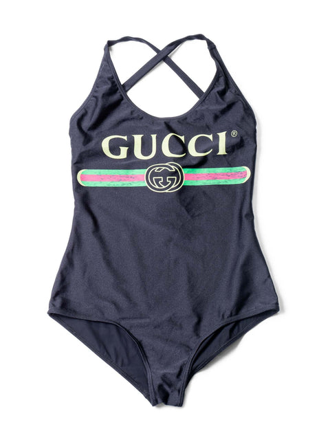 Gucci GG Logo Web Stripe Swimsuit Black-designer resale