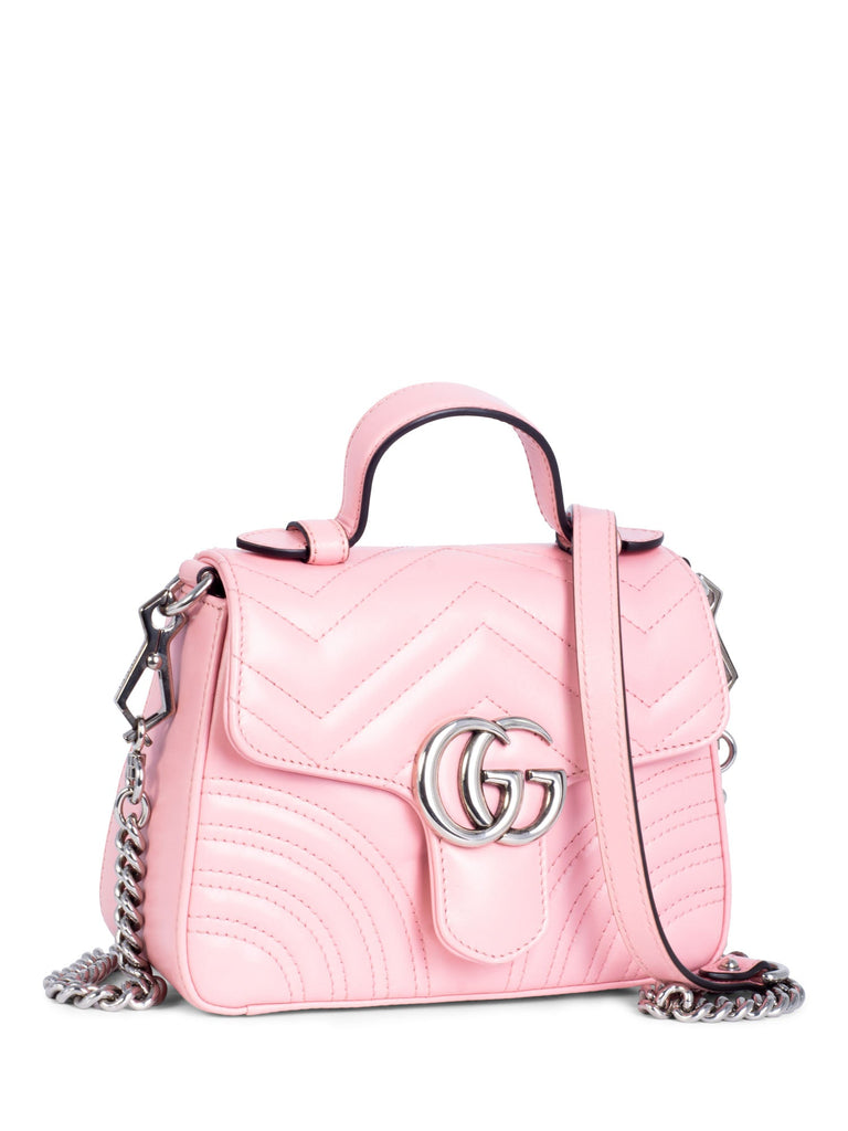 Gucci GG Marmont Leather Mini Top Handle Messenger Bag Pink-designer resale