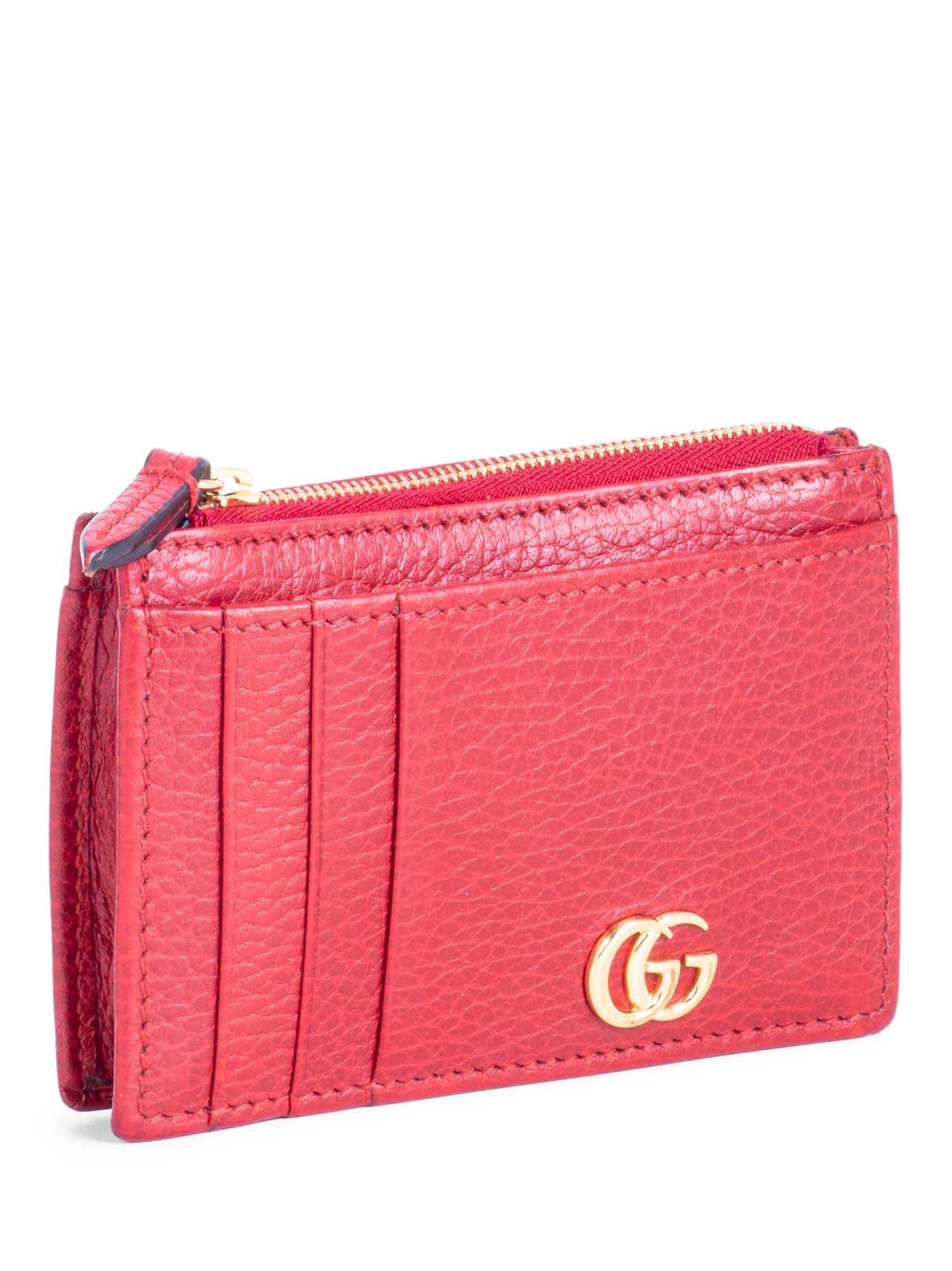 Gucci GG Marmont Pebbled Leather Credit Card Wallet Red-designer resale