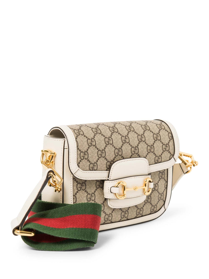 Gucci GG Supreme Horsebit Web Stripe Messenger Bag Brown White-designer resale