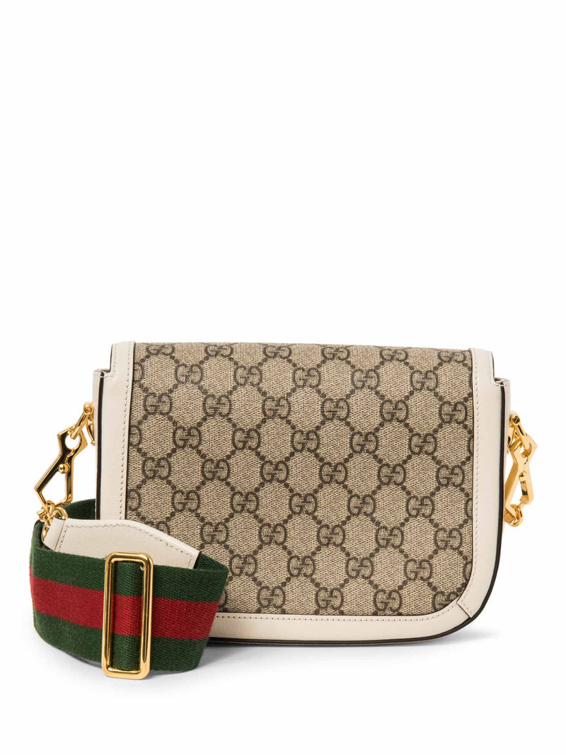 Gucci GG Supreme Horsebit Web Stripe Messenger Bag Brown White-designer resale