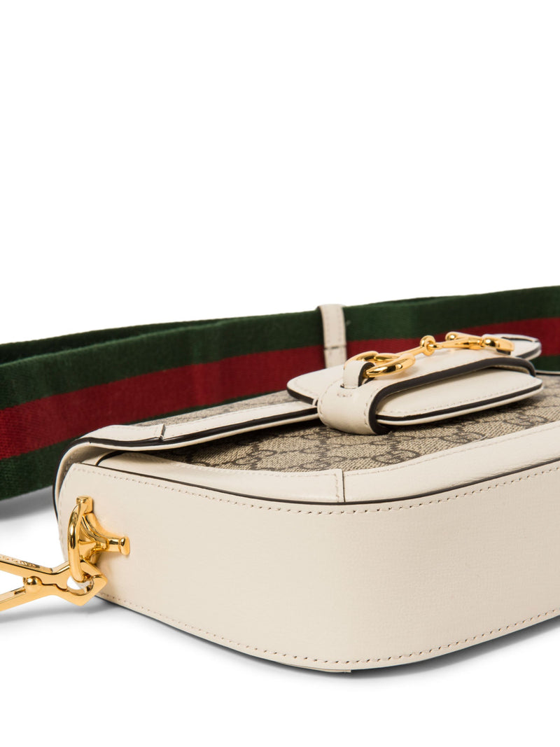 Gucci GG Supreme Horsebit Web Stripe Messenger Bag Brown White-designer resale