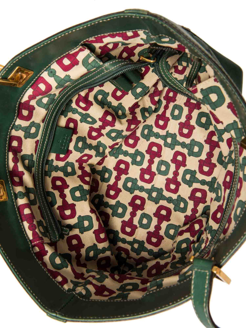Gucci GG Supreme Leather Horse Bit Shopper Bag Green Gold-designer resale