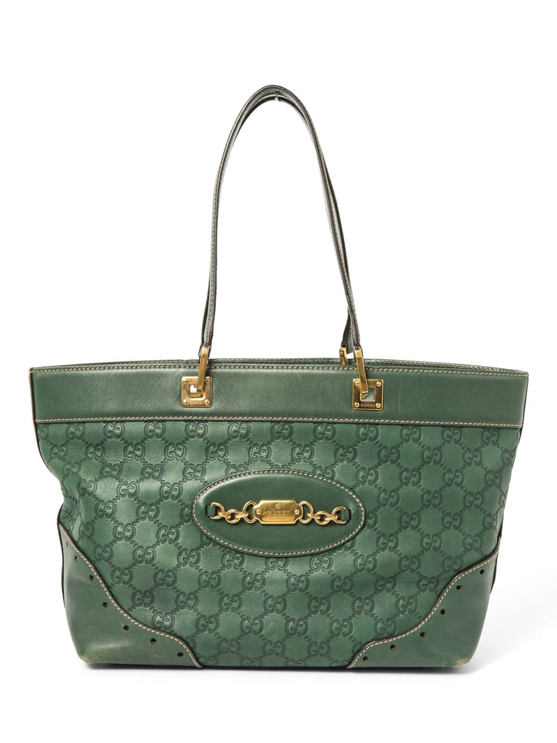 Gucci GG Supreme Leather Horse Bit Shopper Bag Green Gold-designer resale