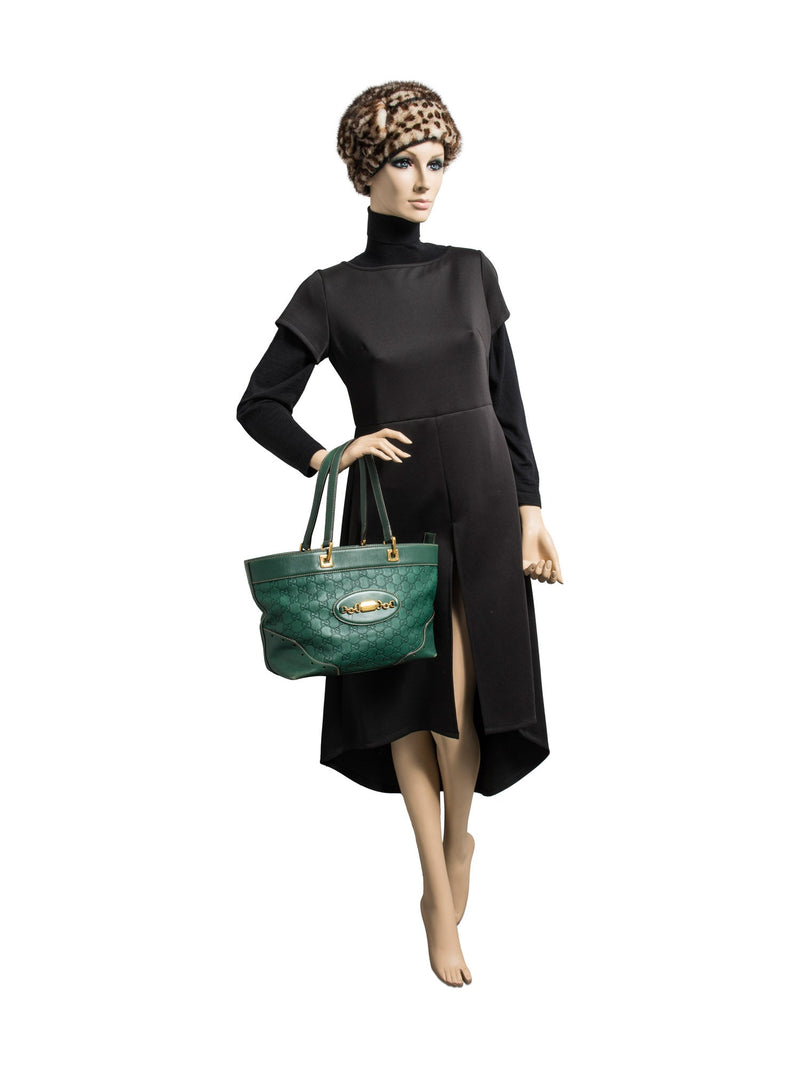 Gucci GG Supreme Leather Horse Bit Shopper Bag Green Gold-designer resale