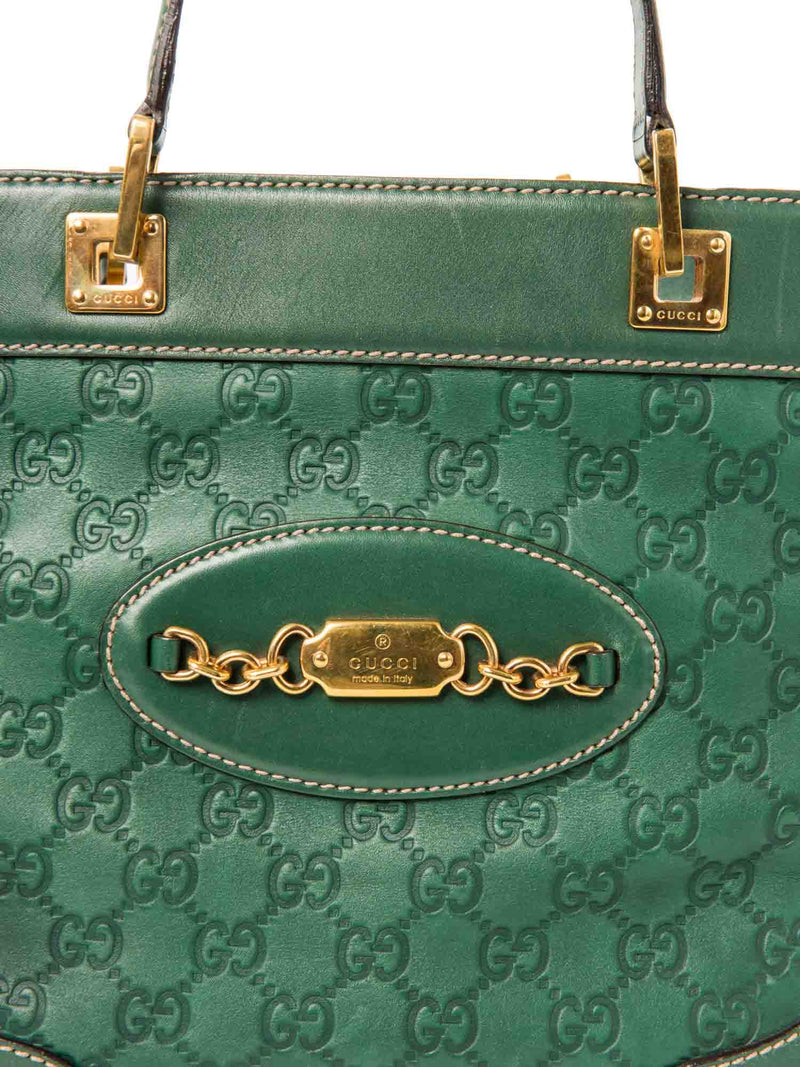 Gucci GG Supreme Leather Horse Bit Shopper Bag Green Gold-designer resale