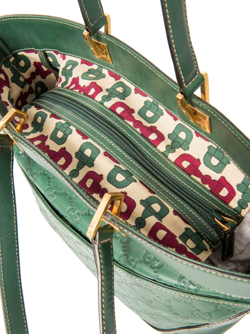Gucci GG Supreme Leather Horse Bit Shopper Bag Green Gold-designer resale