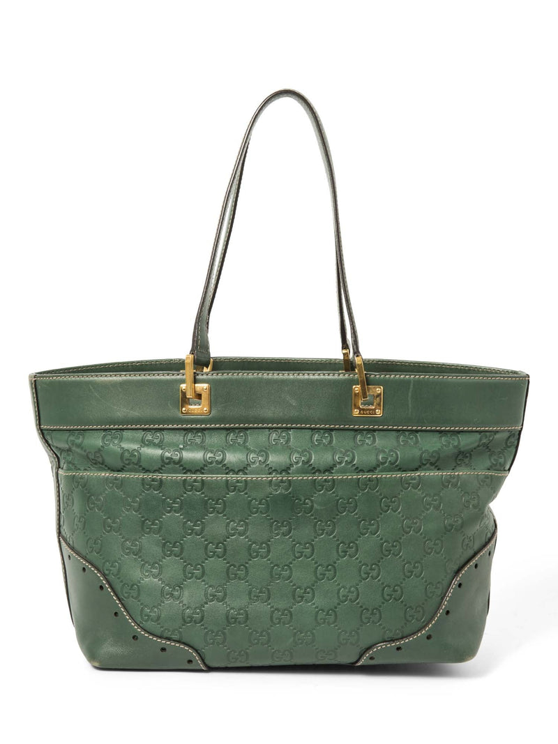 Gucci GG Supreme Leather Horse Bit Shopper Bag Green Gold-designer resale