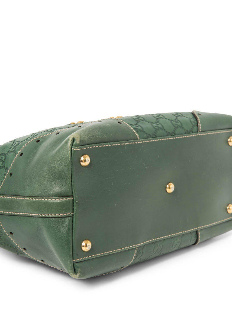 Gucci GG Supreme Leather Horse Bit Shopper Bag Green Gold-designer resale