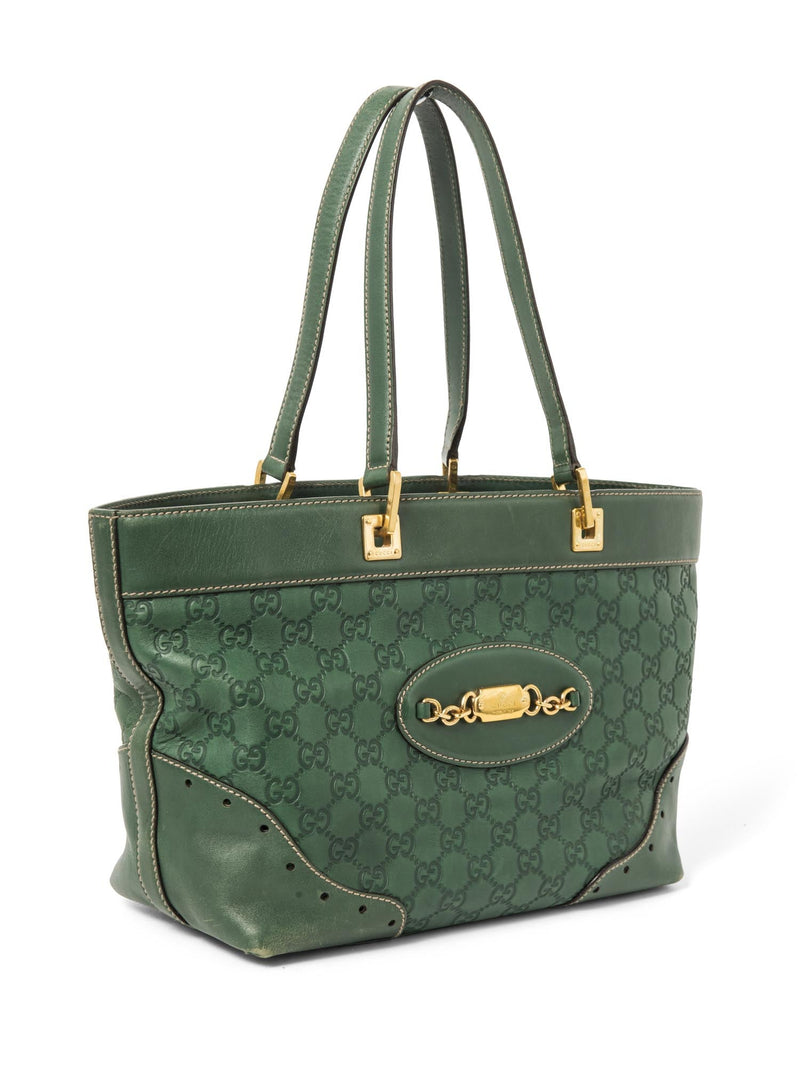 Gucci GG Supreme Leather Horse Bit Shopper Bag Green Gold-designer resale