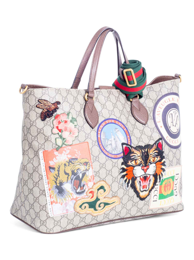 Gucci GG Supreme Patch Logo Tiger Tote Bag Brown-designer resale