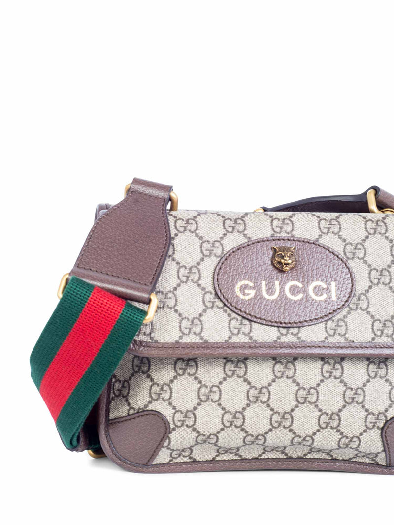 Gucci GG Supreme Web Stripe Double Flap Messenger Bag Brown-designer resale