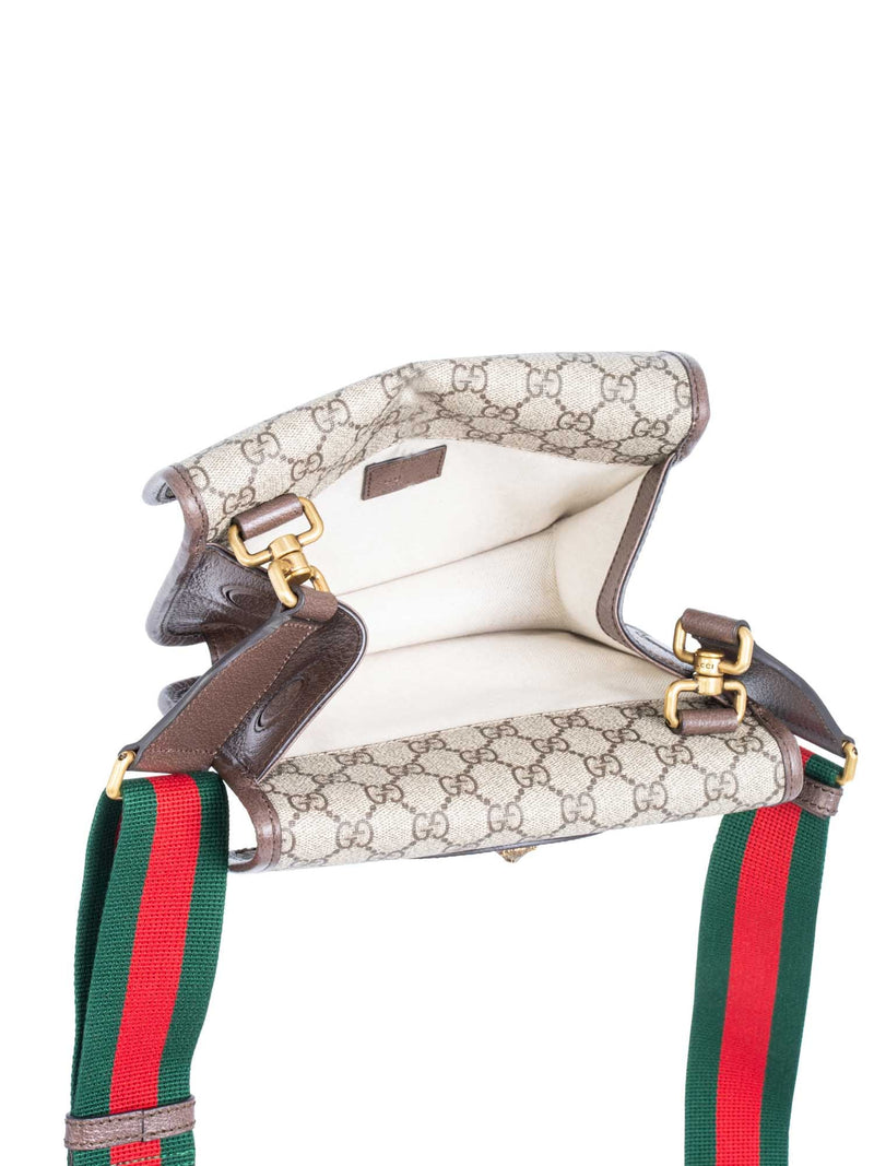 Gucci GG Supreme Web Stripe Double Flap Messenger Bag Brown-designer resale