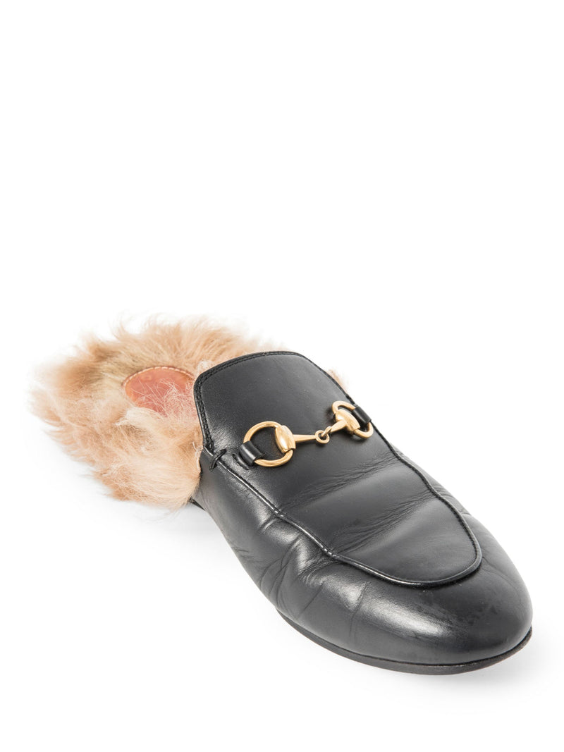 Gucci Leather Horsebit Fur Lined Loafers Black Gold-designer resale