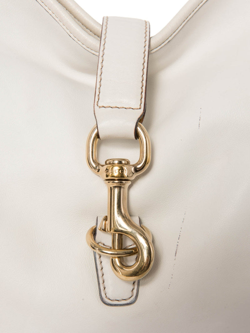 Gucci Leather Horsebit Large Jackie-O Hobo Bag White Gold-designer resale