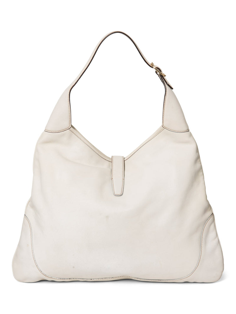 Gucci Leather Horsebit Large Jackie-O Hobo Bag White Gold-designer resale