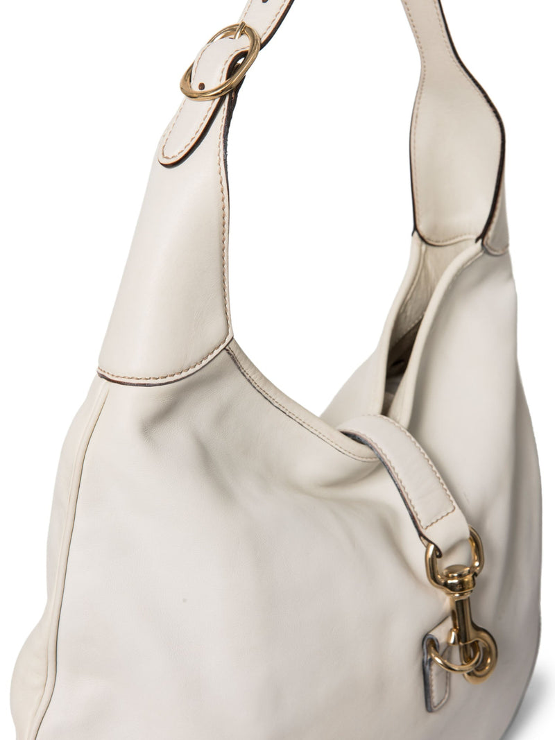Gucci Leather Horsebit Large Jackie-O Hobo Bag White Gold-designer resale