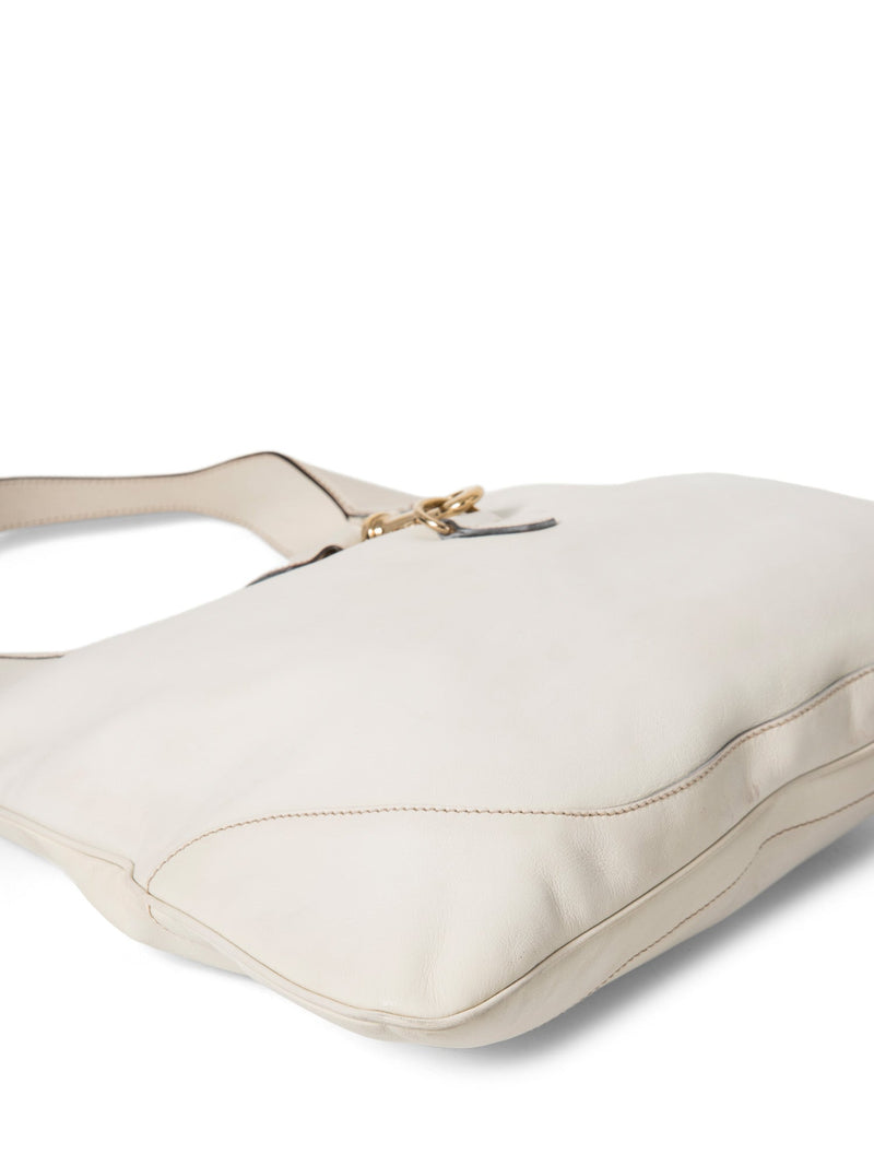 Gucci Leather Horsebit Large Jackie-O Hobo Bag White Gold-designer resale