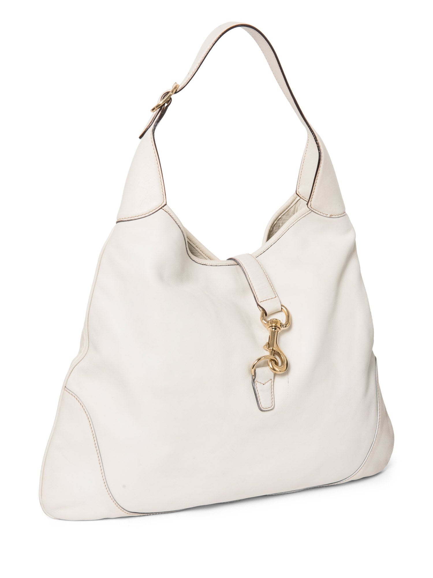 Gucci Leather Horsebit Large Jackie-O Hobo Bag White Gold-designer resale