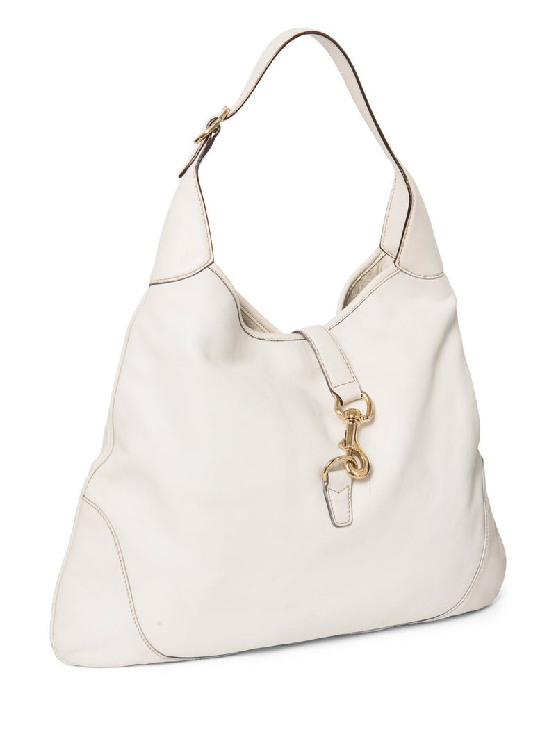 Gucci Leather Horsebit Large Jackie-O Hobo Bag White Gold-designer resale