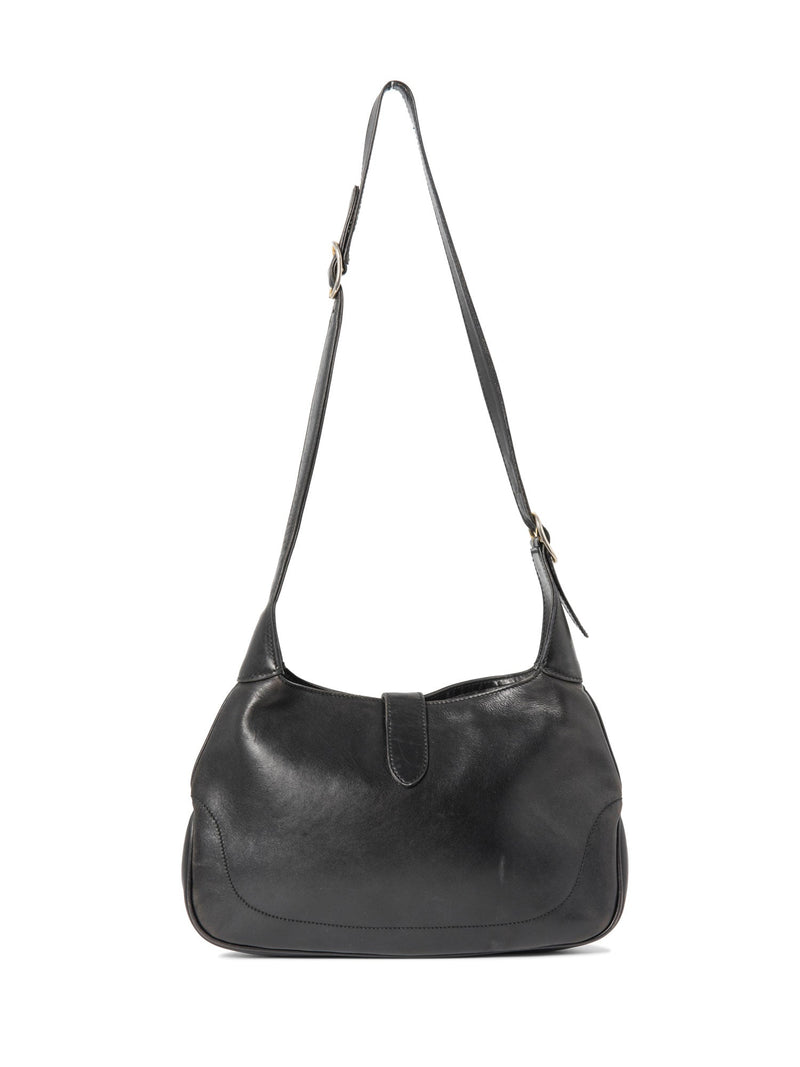 Gucci Leather Web Stripe Jackie O Messenger Bag Black-designer resale