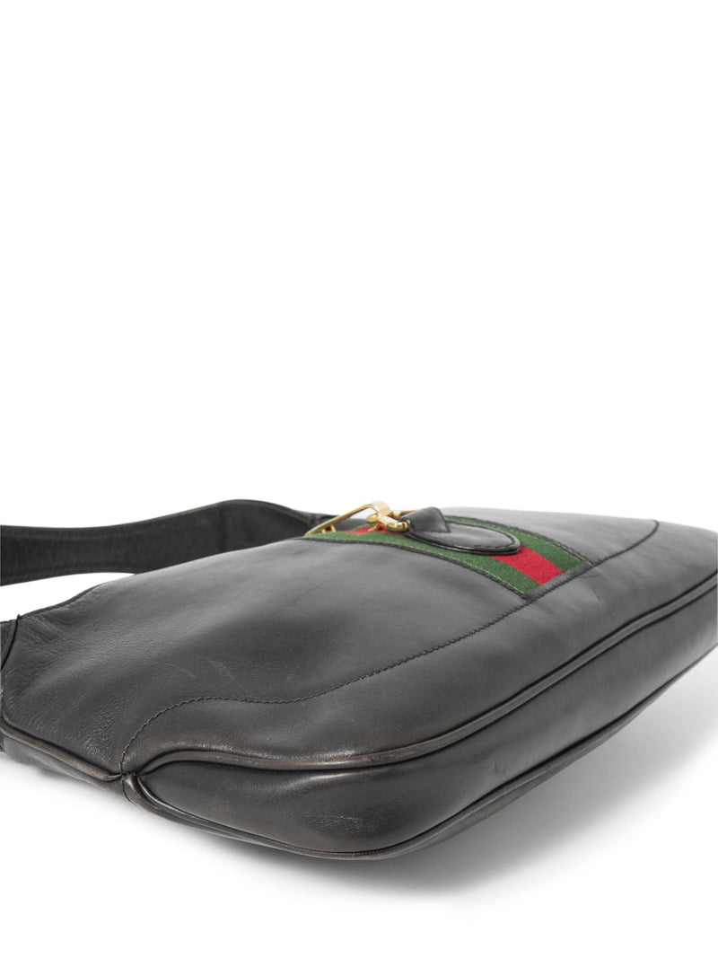 Gucci Leather Web Stripe Jackie O Messenger Bag Black-designer resale