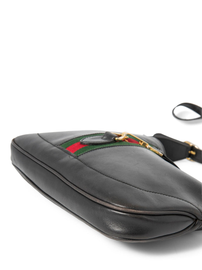 Gucci Leather Web Stripe Jackie O Messenger Bag Black-designer resale