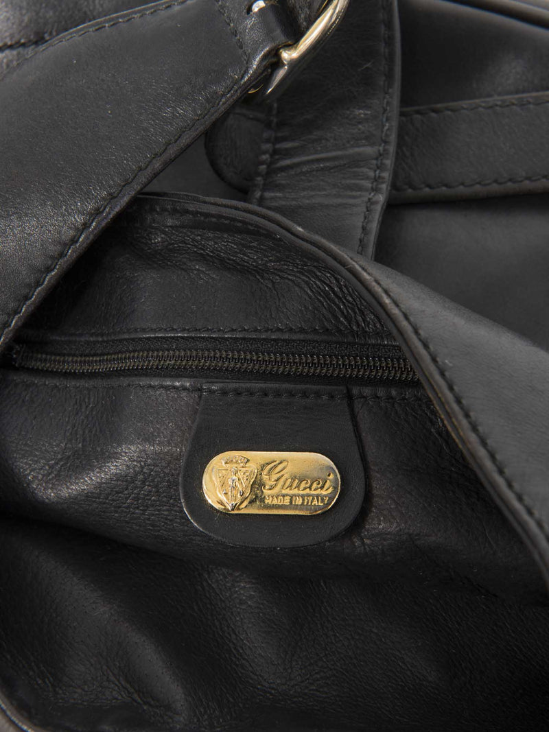 Gucci Leather Web Stripe Jackie O Messenger Bag Black-designer resale