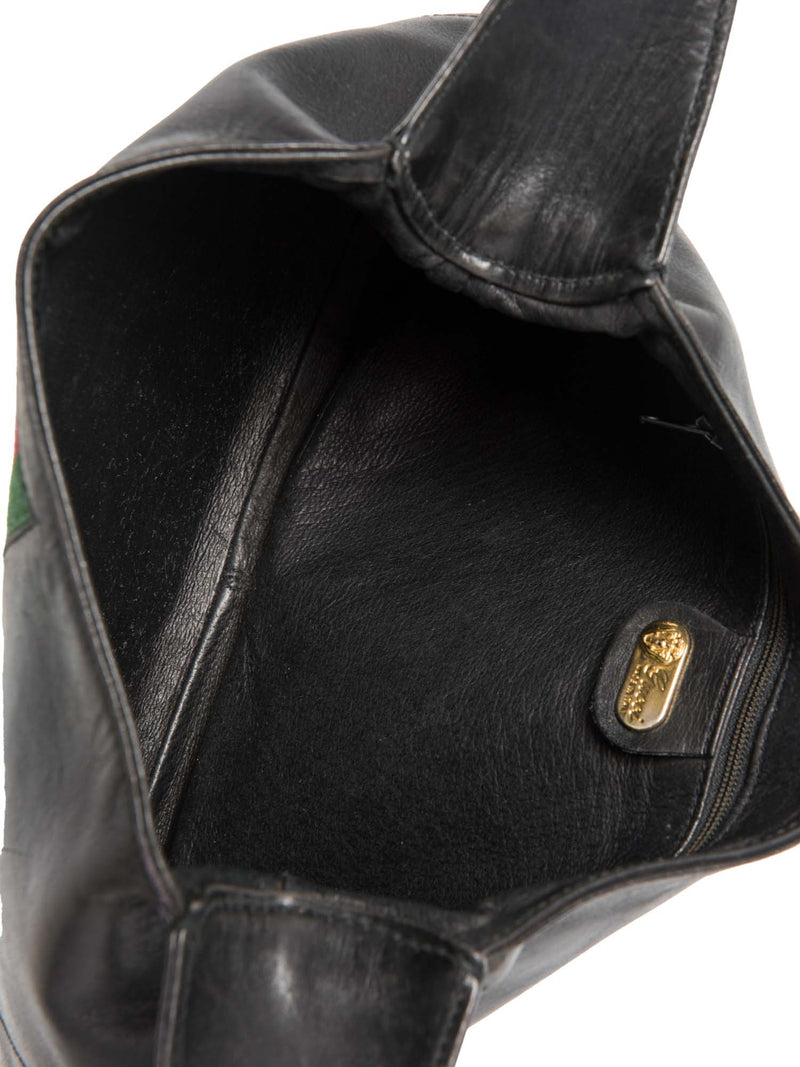 Gucci Leather Web Stripe Jackie O Messenger Bag Black-designer resale