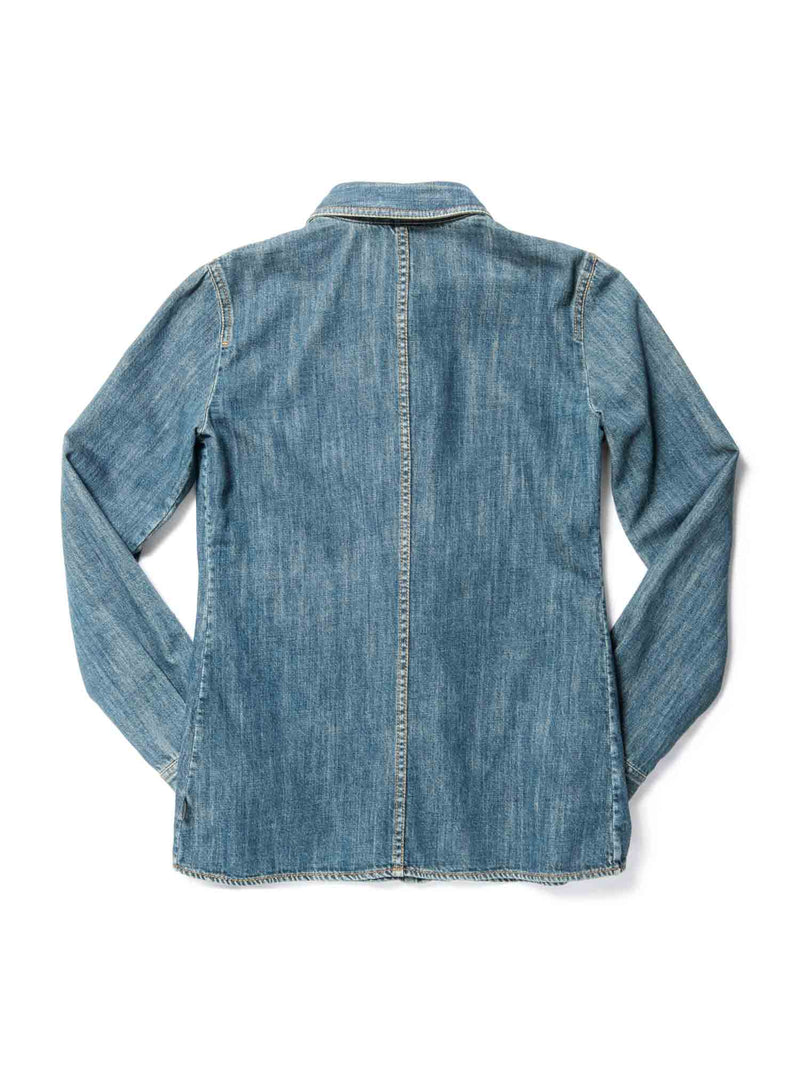 Gucci Logo Denim Ruffled Shirt Blue-designer resale