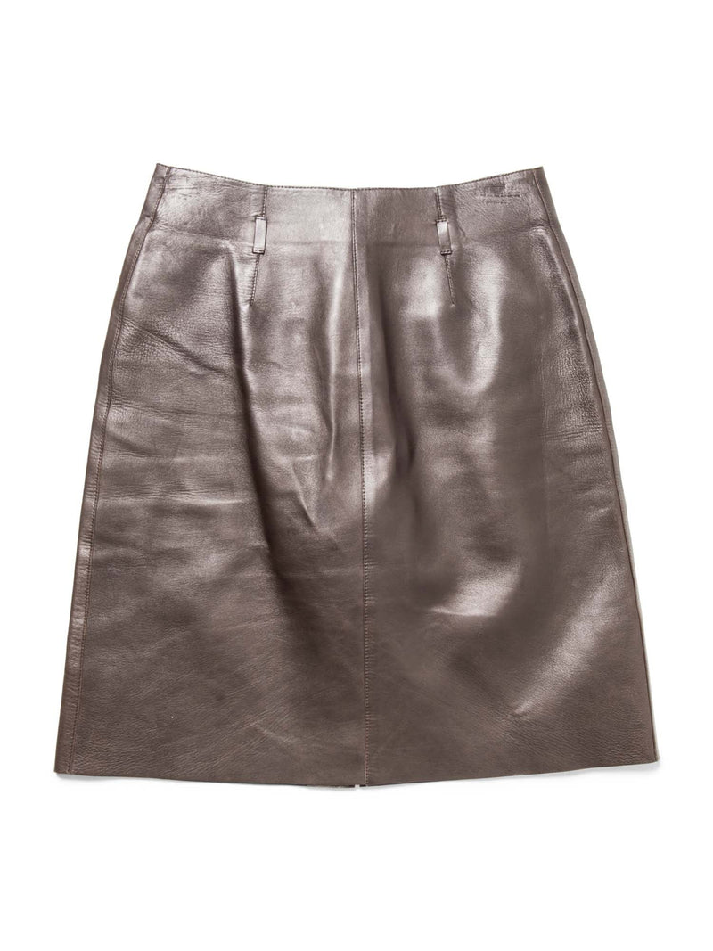 Gucci Logo Leather Zipper Skirt Brown Gold-designer resale
