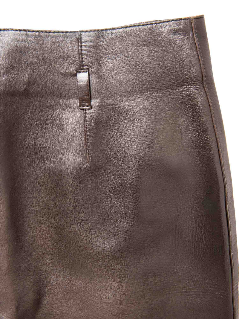 Gucci Logo Leather Zipper Skirt Brown Gold-designer resale