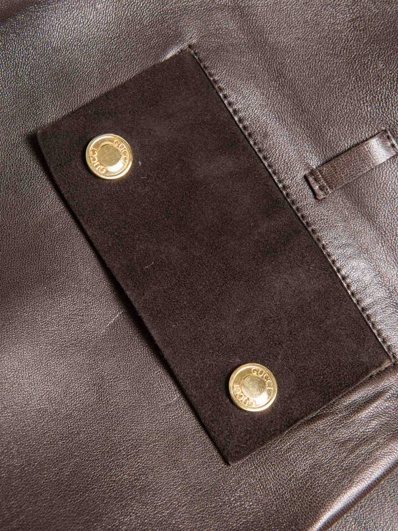 Gucci Logo Leather Zipper Skirt Brown Gold-designer resale