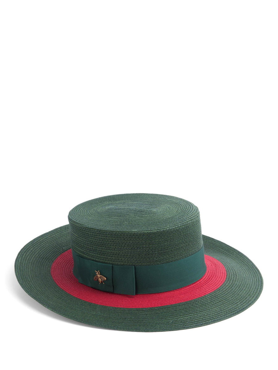 Gucci Straw Fedora with Green and Red Band Pre-Owned GUCCI Alba Green & Red Web Straw Sun Hat – Valamode main image 4