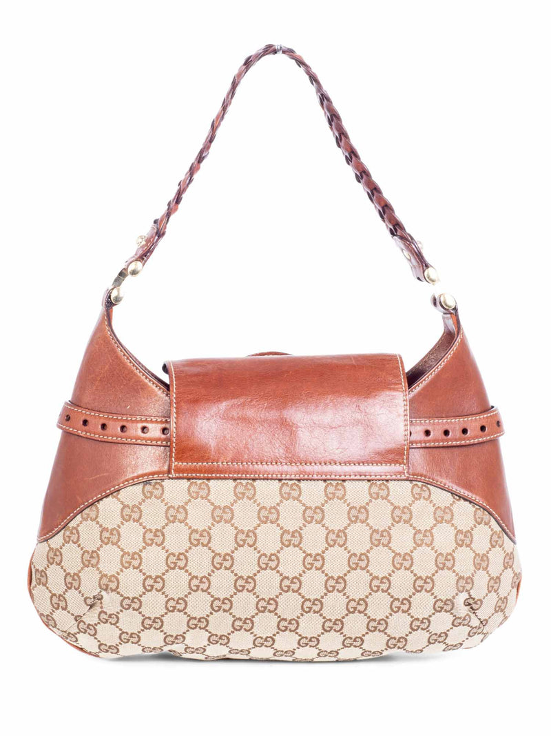 Gucci Vintage GG Supreme Leather Horsebit Shoulder Hobo Bag Brown-designer resale