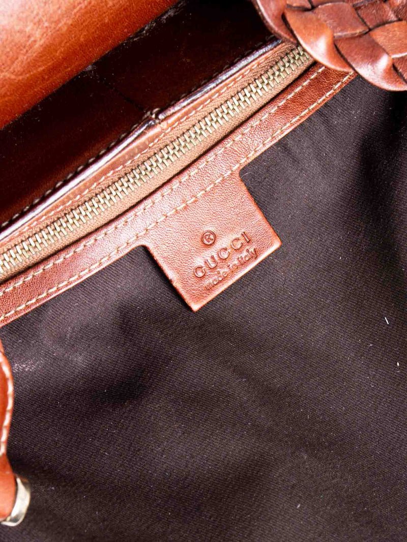 Gucci Vintage GG Supreme Leather Horsebit Shoulder Hobo Bag Brown-designer resale