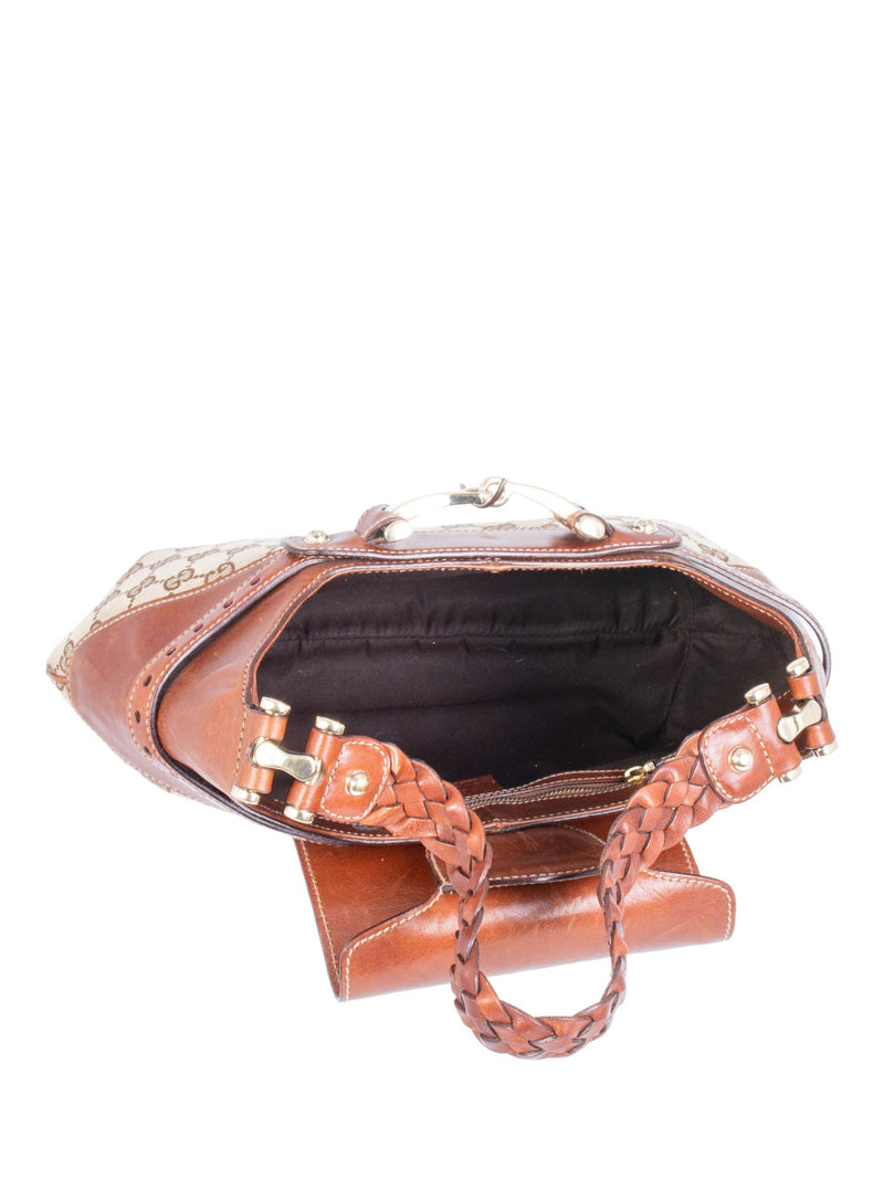 Gucci Vintage GG Supreme Leather Horsebit Shoulder Hobo Bag Brown-designer resale