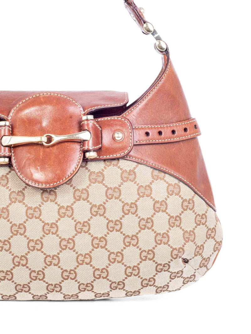 Gucci Vintage GG Supreme Leather Horsebit Shoulder Hobo Bag Brown-designer resale