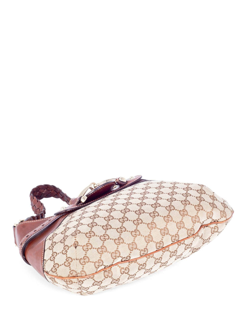 Gucci Vintage GG Supreme Leather Horsebit Shoulder Hobo Bag Brown-designer resale