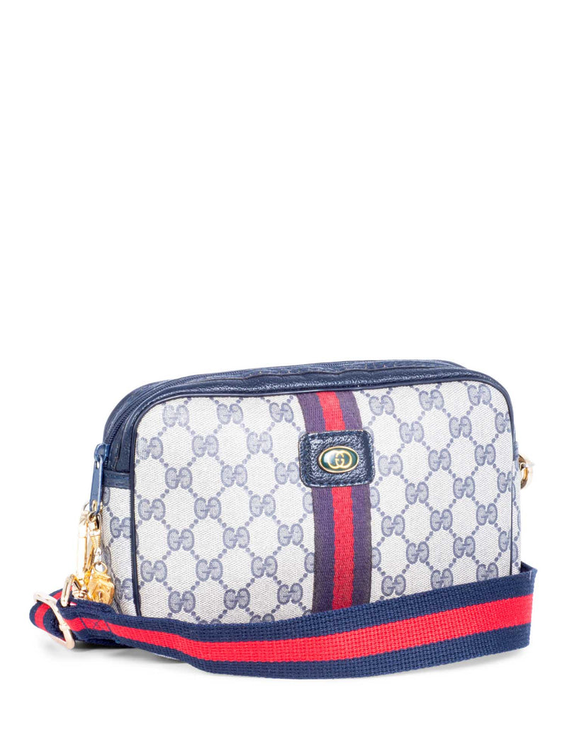 Gucci Vintage Logo GG Supreme Web Stripe Messenger Bag Beige Navy Red-designer resale