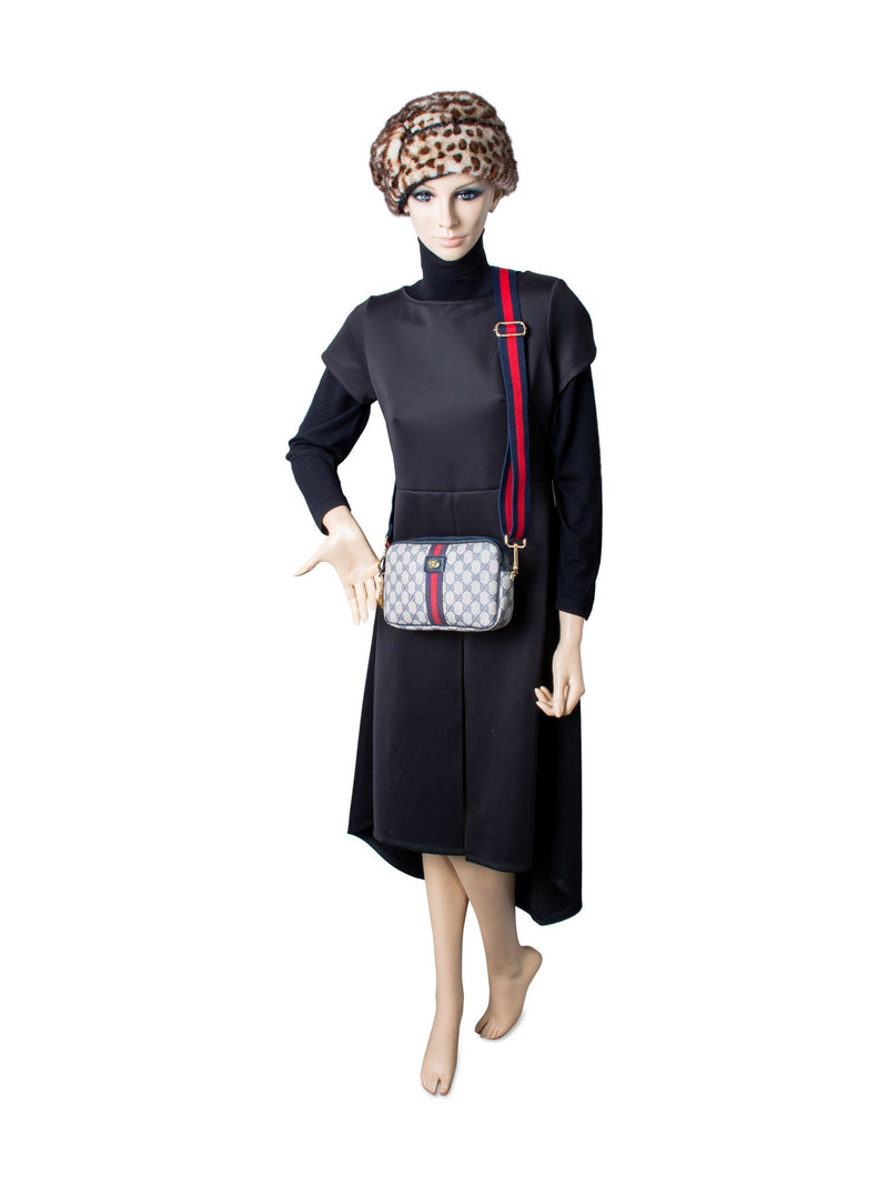 Gucci Vintage Logo GG Supreme Web Stripe Messenger Bag Beige Navy Red-designer resale