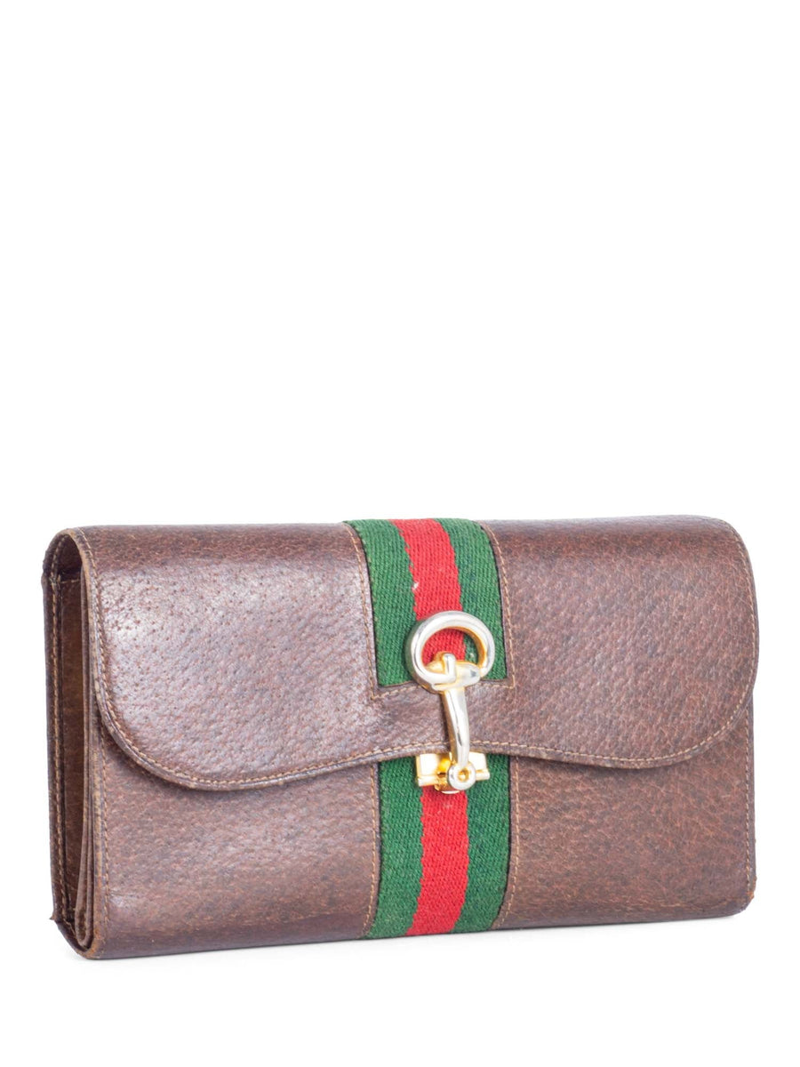 Gucci Webstripe Leather Horsebit Long Wallet Brown